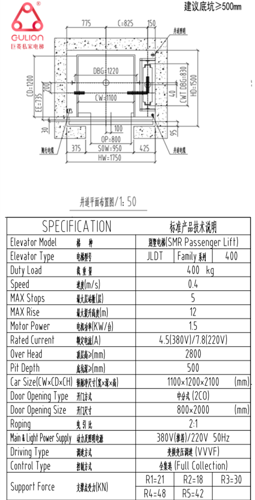 4層別墅電梯